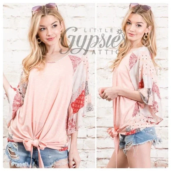 Big Bell Patchwork Sleeves Bohemian Top - Picture 5 of 9